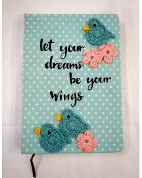 Diary with Crochet Embellished Birds and Pink Flowers